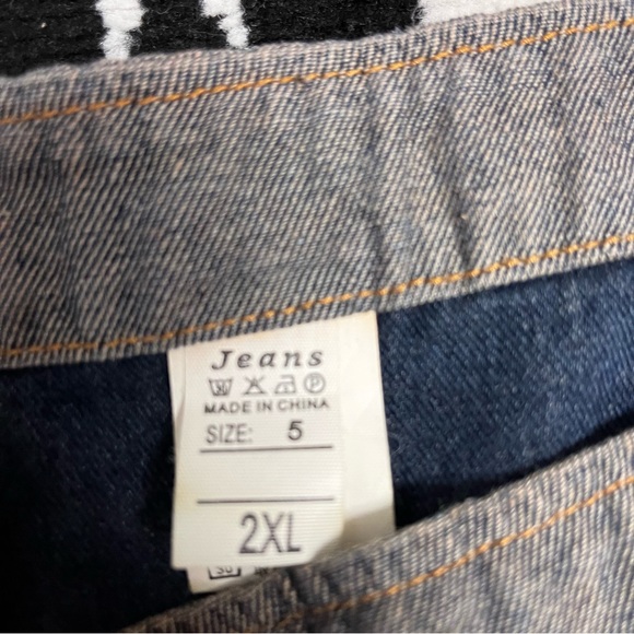 Boho Lagenlook Loose Floral Baggy Denim Wide Leg Drop Crotch Overalls Size 2X - Picture 7 of 10